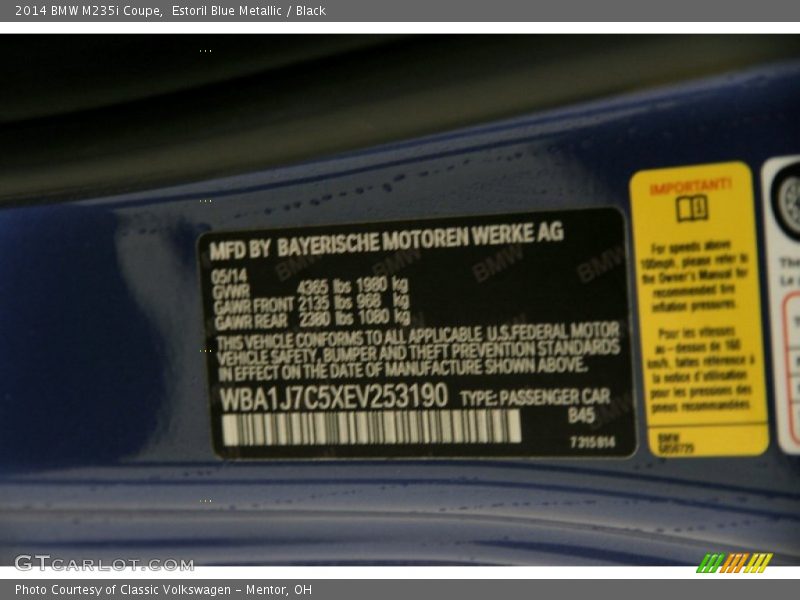 2014 M235i Coupe Estoril Blue Metallic Color Code B45