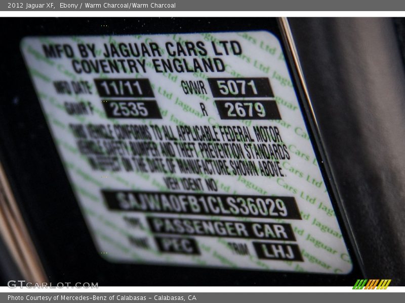 Ebony / Warm Charcoal/Warm Charcoal 2012 Jaguar XF
