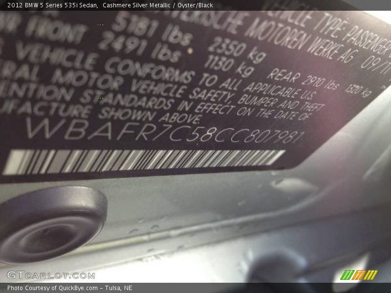 Cashmere Silver Metallic / Oyster/Black 2012 BMW 5 Series 535i Sedan
