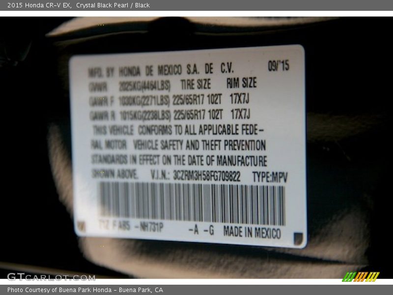 Crystal Black Pearl / Black 2015 Honda CR-V EX