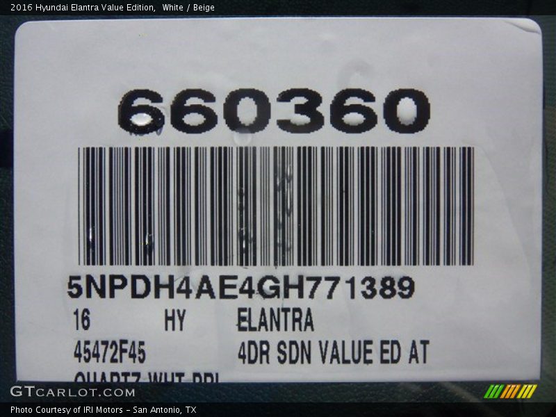 White / Beige 2016 Hyundai Elantra Value Edition