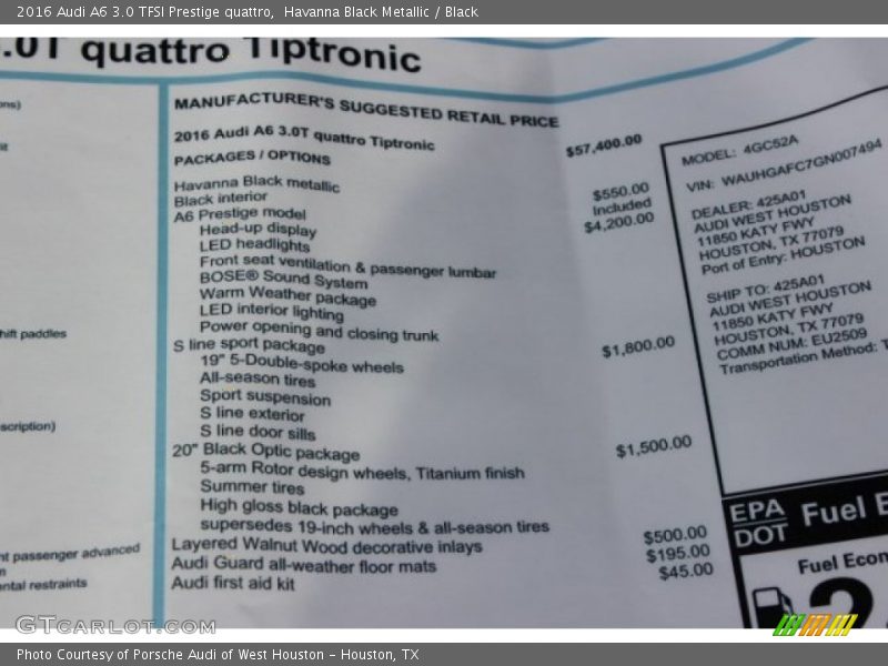 Havanna Black Metallic / Black 2016 Audi A6 3.0 TFSI Prestige quattro