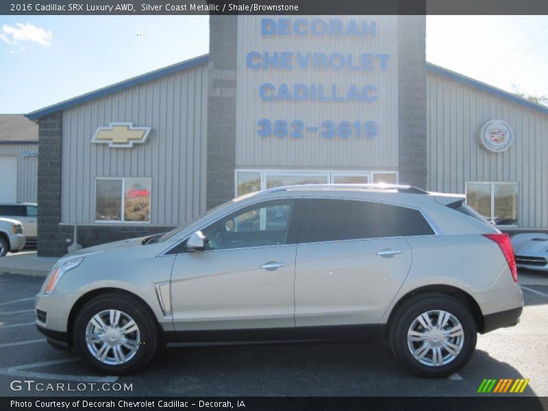 Silver Coast Metallic / Shale/Brownstone 2016 Cadillac SRX Luxury AWD