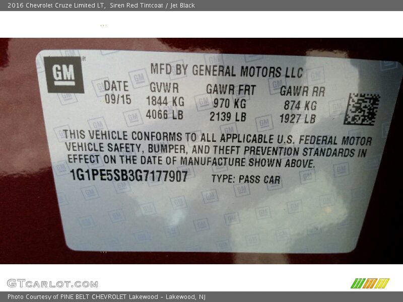 Siren Red Tintcoat / Jet Black 2016 Chevrolet Cruze Limited LT