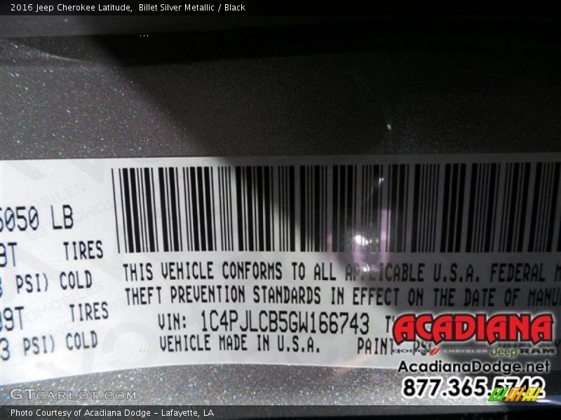 Billet Silver Metallic / Black 2016 Jeep Cherokee Latitude
