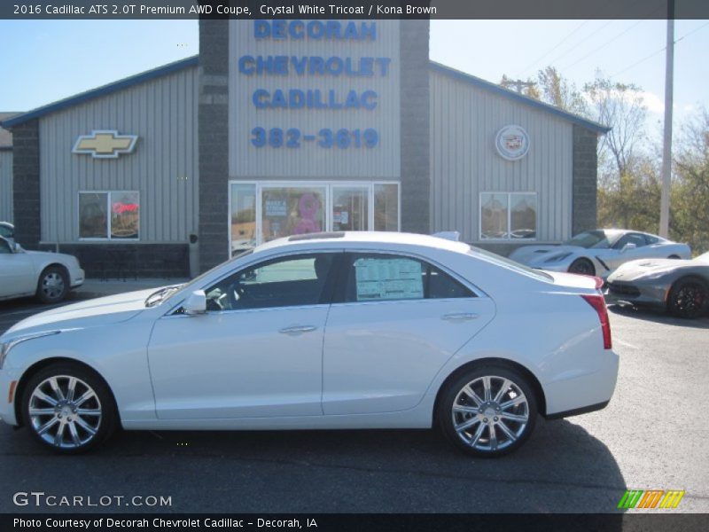 Crystal White Tricoat / Kona Brown 2016 Cadillac ATS 2.0T Premium AWD Coupe