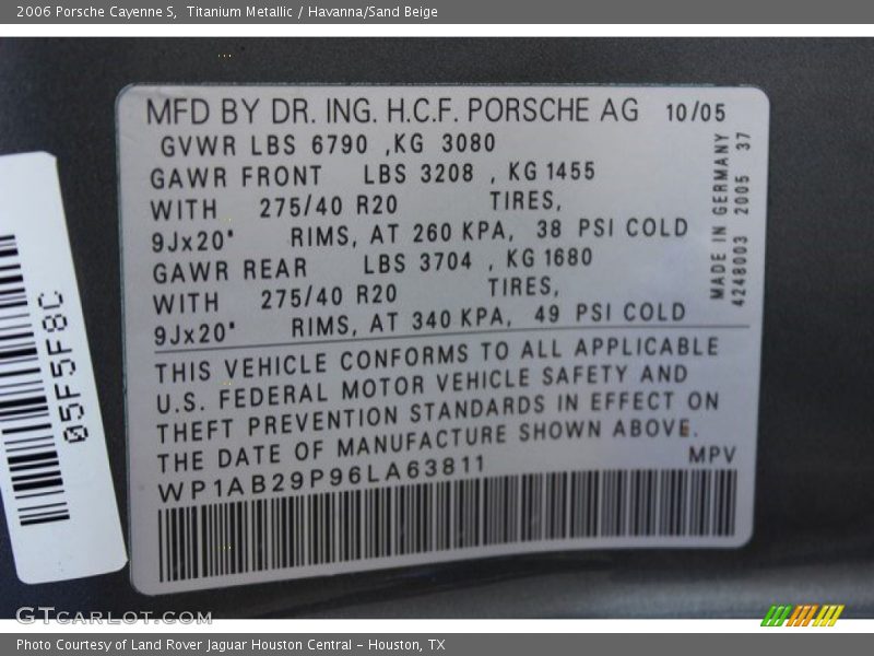 Titanium Metallic / Havanna/Sand Beige 2006 Porsche Cayenne S