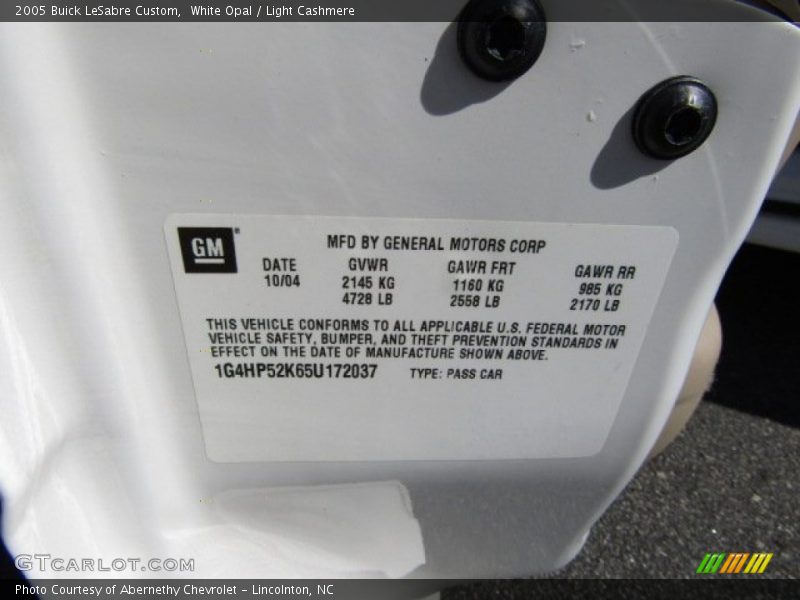 White Opal / Light Cashmere 2005 Buick LeSabre Custom