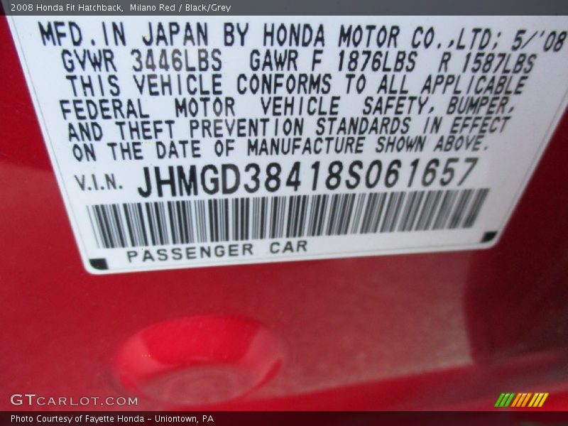 Milano Red / Black/Grey 2008 Honda Fit Hatchback