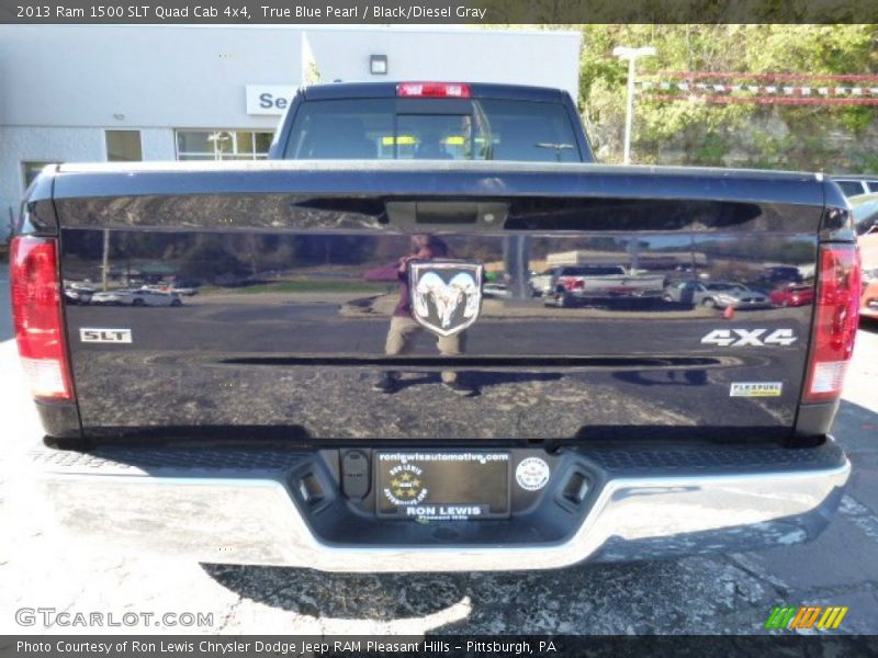 True Blue Pearl / Black/Diesel Gray 2013 Ram 1500 SLT Quad Cab 4x4
