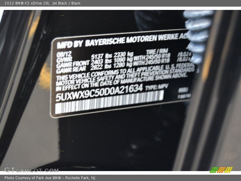 Jet Black / Black 2013 BMW X3 xDrive 28i