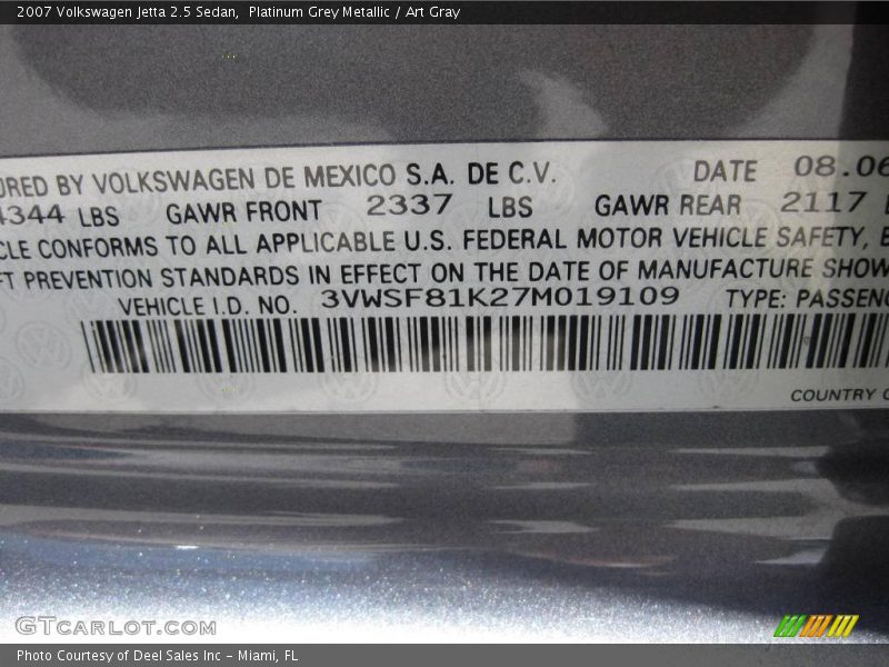 Platinum Grey Metallic / Art Gray 2007 Volkswagen Jetta 2.5 Sedan