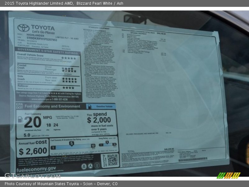 Blizzard Pearl White / Ash 2015 Toyota Highlander Limited AWD