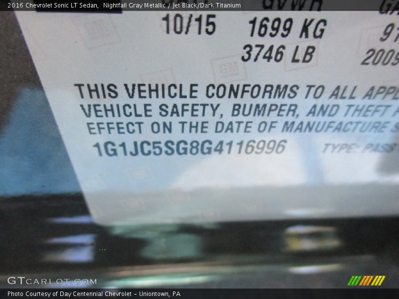 Nightfall Gray Metallic / Jet Black/Dark Titanium 2016 Chevrolet Sonic LT Sedan