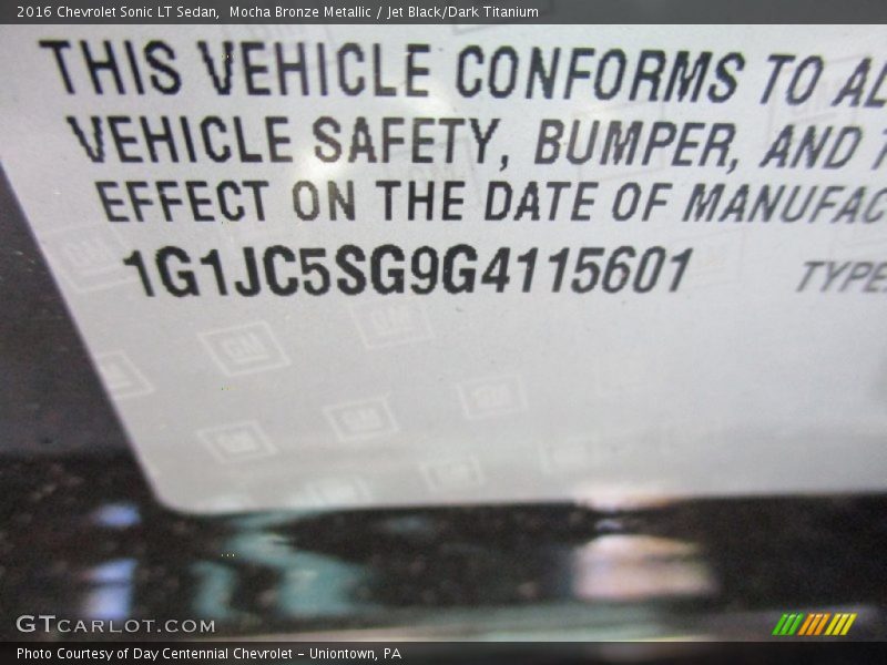 Mocha Bronze Metallic / Jet Black/Dark Titanium 2016 Chevrolet Sonic LT Sedan