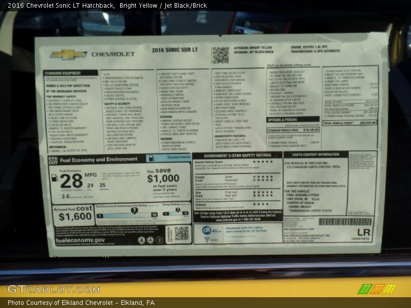 Bright Yellow / Jet Black/Brick 2016 Chevrolet Sonic LT Hatchback