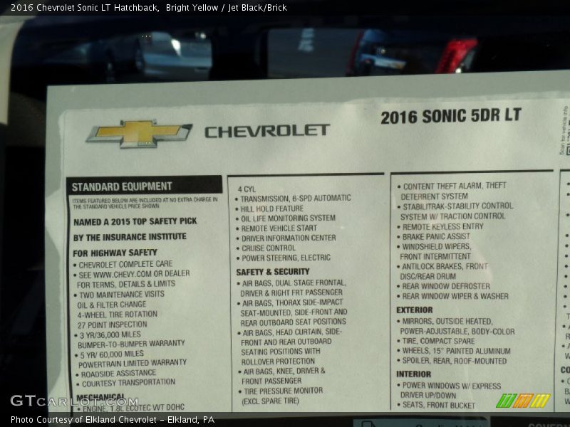 Bright Yellow / Jet Black/Brick 2016 Chevrolet Sonic LT Hatchback