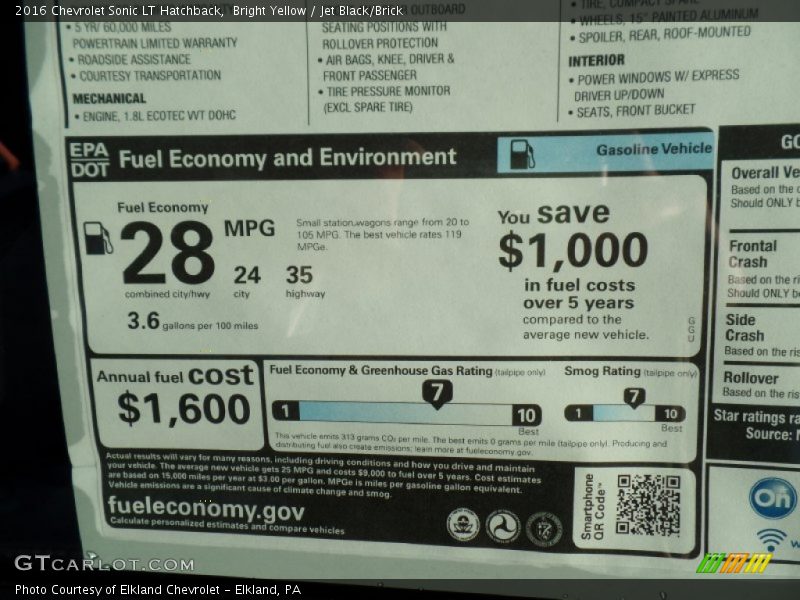 Bright Yellow / Jet Black/Brick 2016 Chevrolet Sonic LT Hatchback