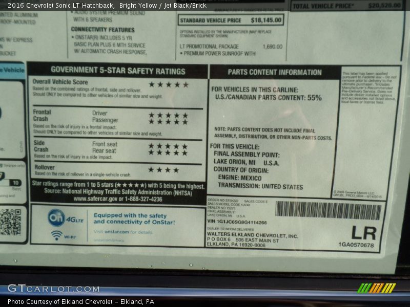 Bright Yellow / Jet Black/Brick 2016 Chevrolet Sonic LT Hatchback