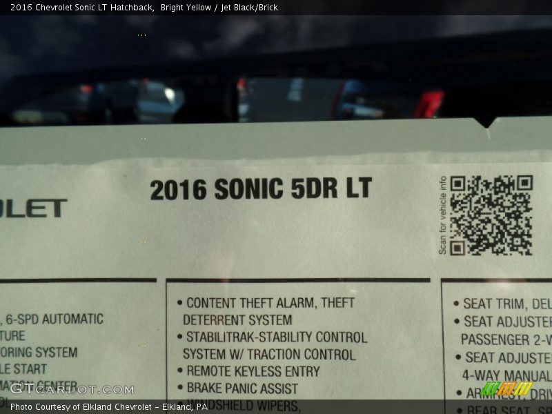 Bright Yellow / Jet Black/Brick 2016 Chevrolet Sonic LT Hatchback