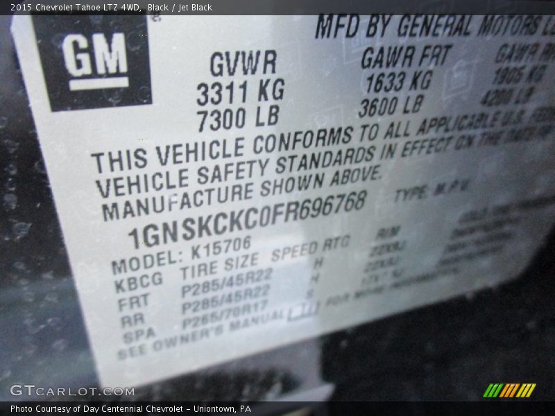 Black / Jet Black 2015 Chevrolet Tahoe LTZ 4WD