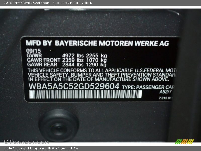 2016 5 Series 528i Sedan Space Grey Metallic Color Code A52