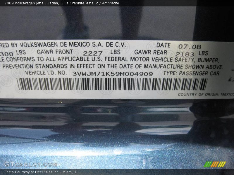 Blue Graphite Metallic / Anthracite 2009 Volkswagen Jetta S Sedan