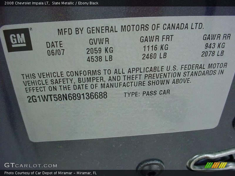 Slate Metallic / Ebony Black 2008 Chevrolet Impala LT