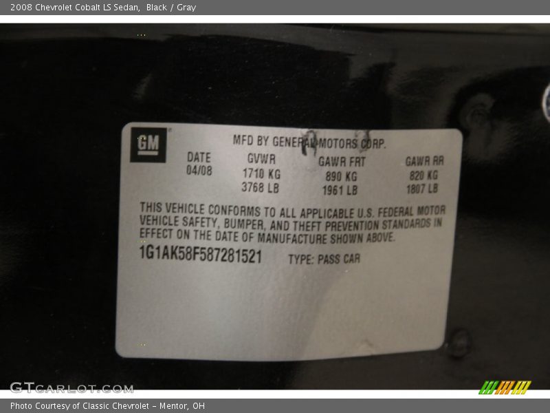 Black / Gray 2008 Chevrolet Cobalt LS Sedan