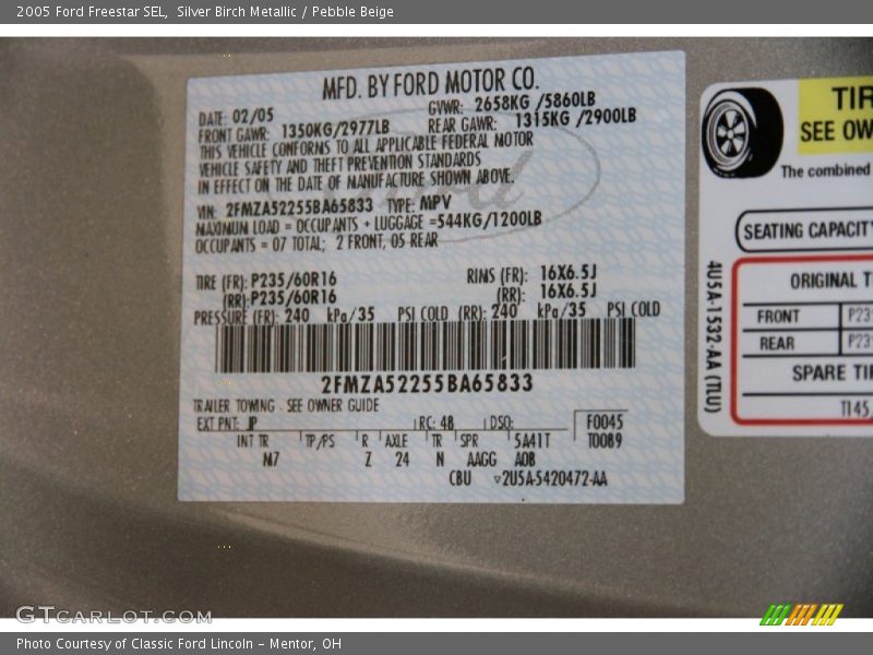 Silver Birch Metallic / Pebble Beige 2005 Ford Freestar SEL