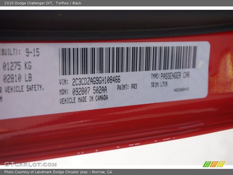 2016 Challenger SXT TorRed Color Code PR3