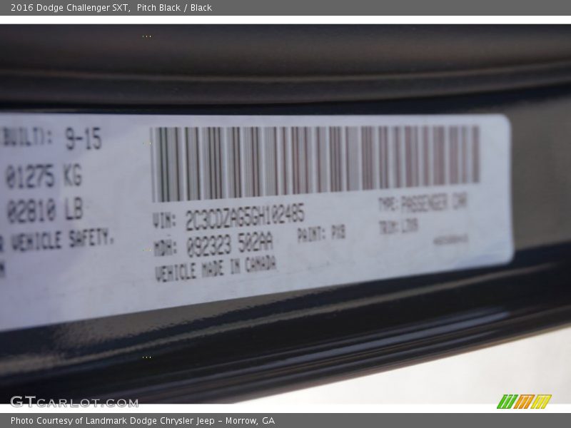 Pitch Black / Black 2016 Dodge Challenger SXT
