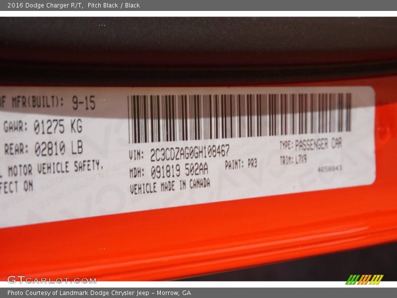 Pitch Black / Black 2016 Dodge Charger R/T