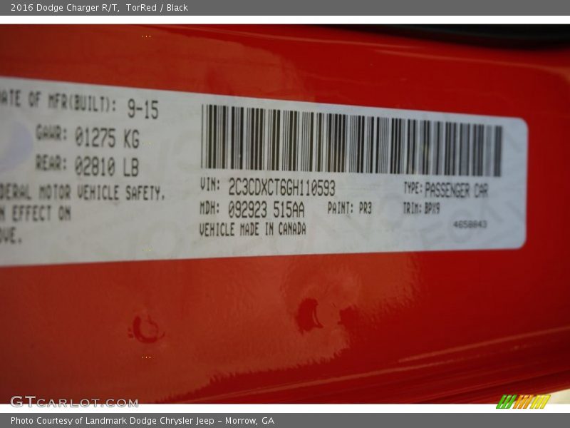 2016 Charger R/T TorRed Color Code PR3