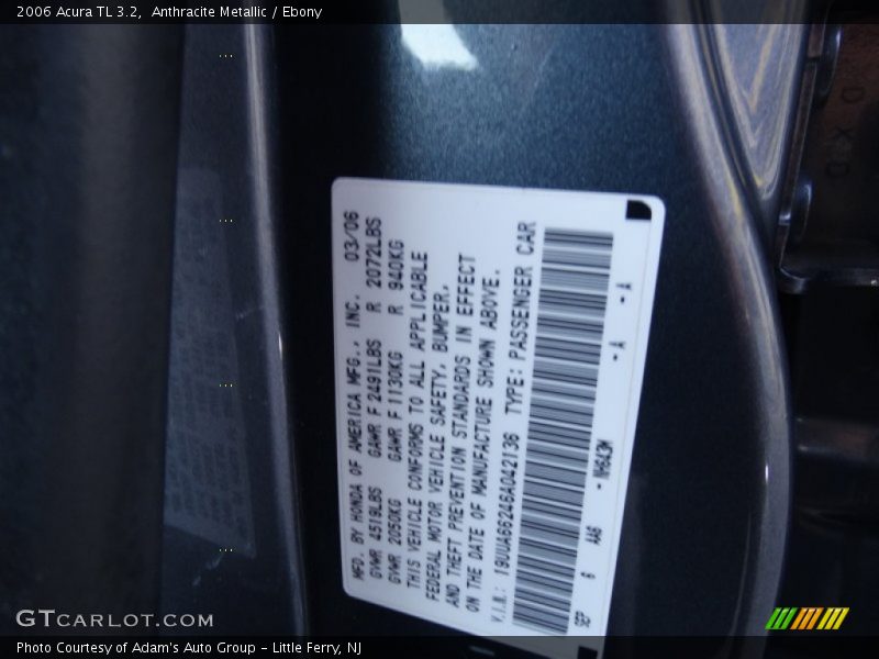 Anthracite Metallic / Ebony 2006 Acura TL 3.2