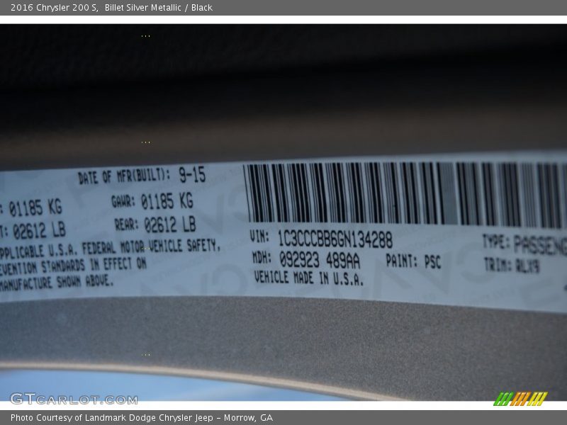 Billet Silver Metallic / Black 2016 Chrysler 200 S