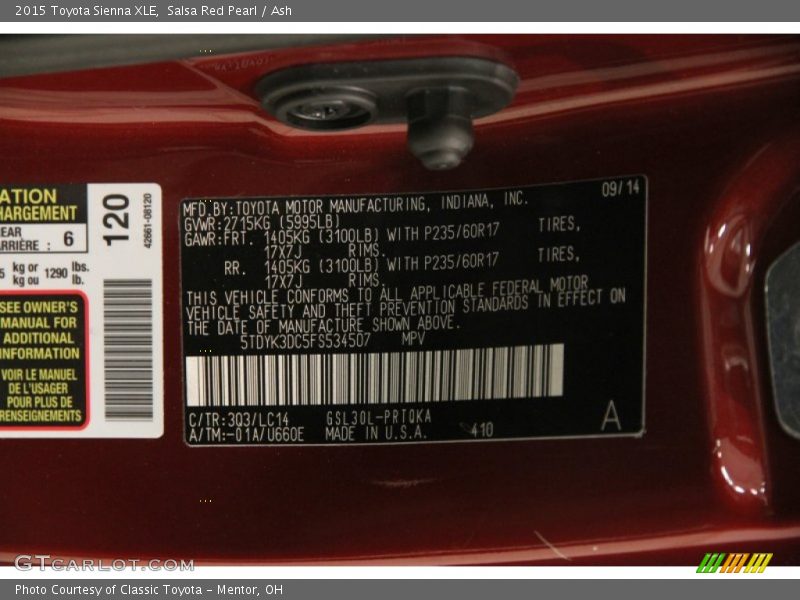 Salsa Red Pearl / Ash 2015 Toyota Sienna XLE