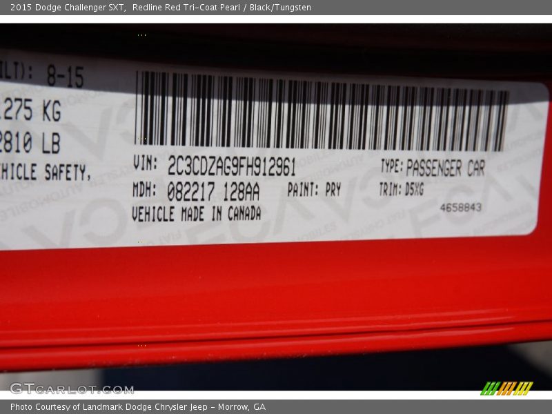 2015 Challenger SXT Redline Red Tri-Coat Pearl Color Code PRY