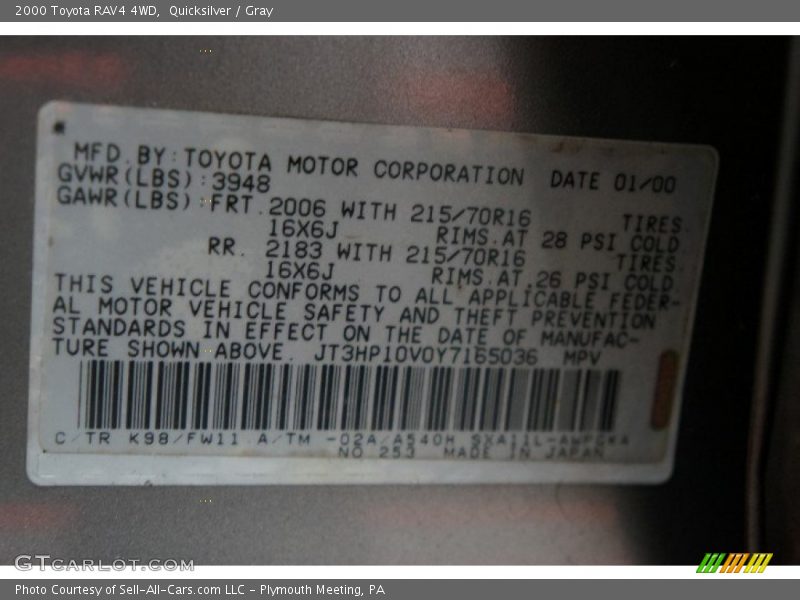 Quicksilver / Gray 2000 Toyota RAV4 4WD