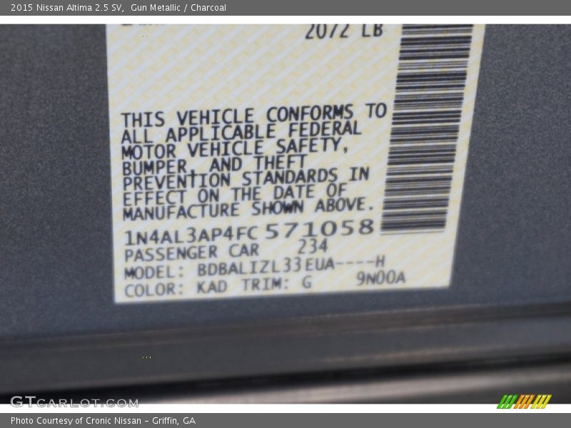 Gun Metallic / Charcoal 2015 Nissan Altima 2.5 SV