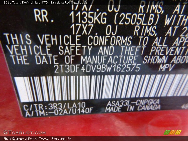 Barcelona Red Metallic / Ash 2011 Toyota RAV4 Limited 4WD