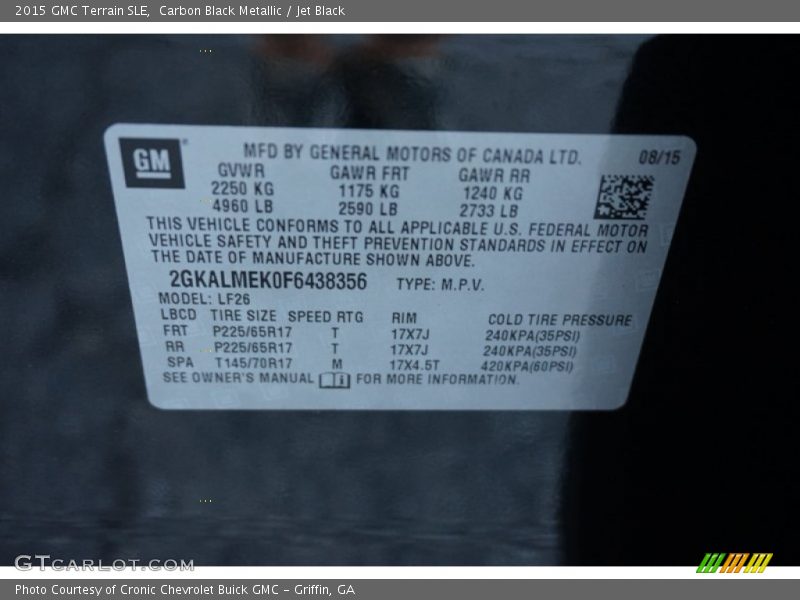 Carbon Black Metallic / Jet Black 2015 GMC Terrain SLE