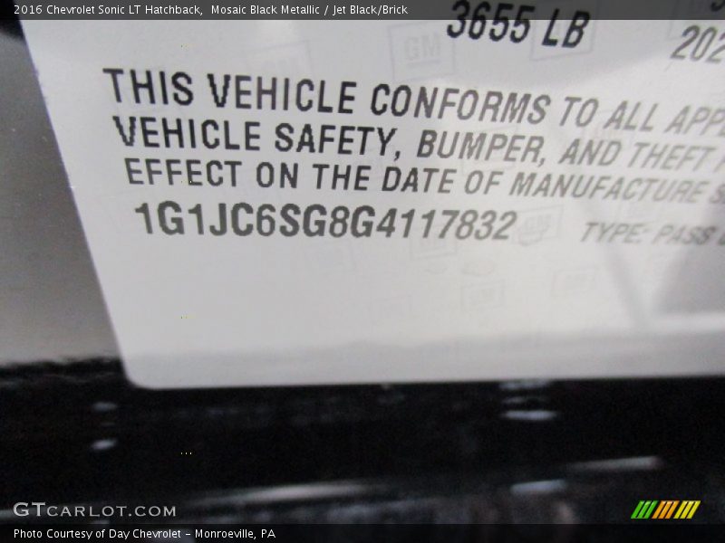 Mosaic Black Metallic / Jet Black/Brick 2016 Chevrolet Sonic LT Hatchback