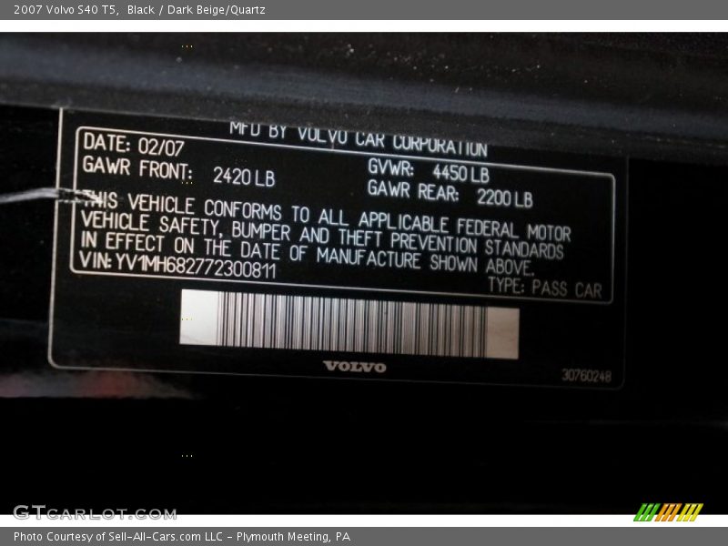 Black / Dark Beige/Quartz 2007 Volvo S40 T5