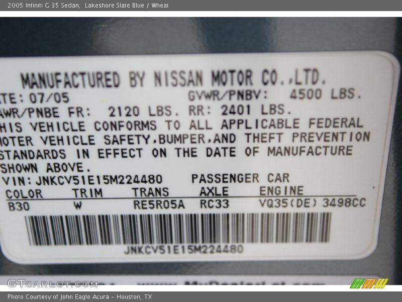 Lakeshore Slate Blue / Wheat 2005 Infiniti G 35 Sedan