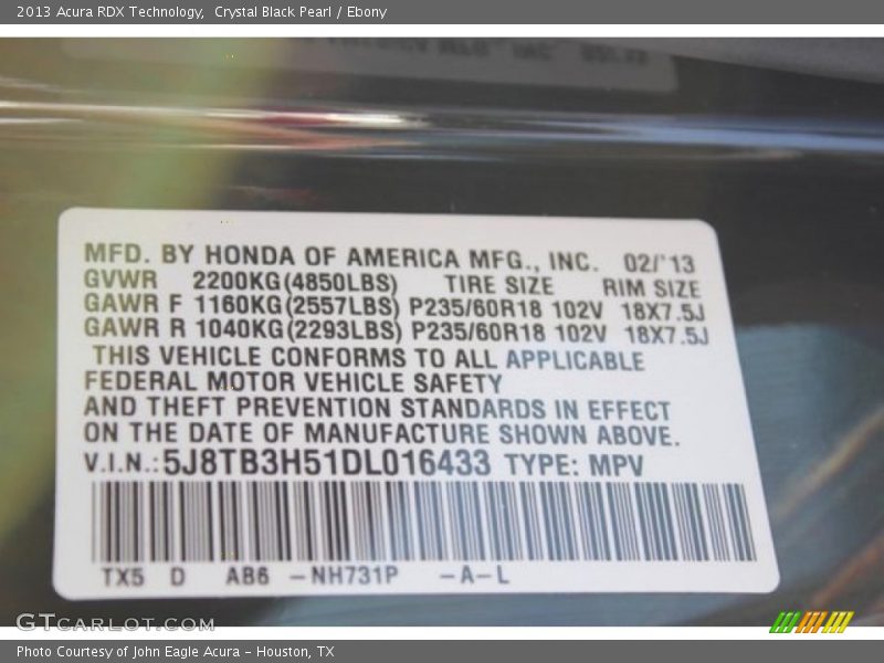 Crystal Black Pearl / Ebony 2013 Acura RDX Technology