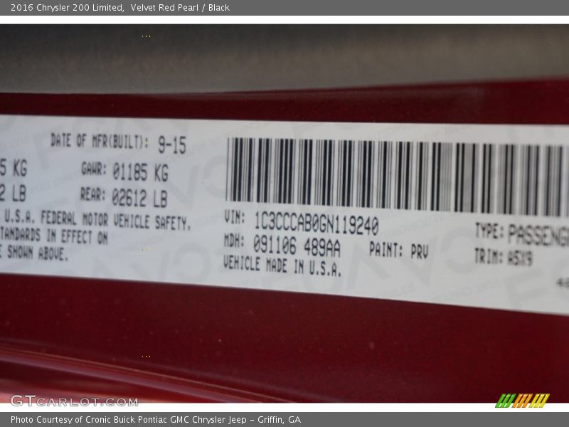 Velvet Red Pearl / Black 2016 Chrysler 200 Limited