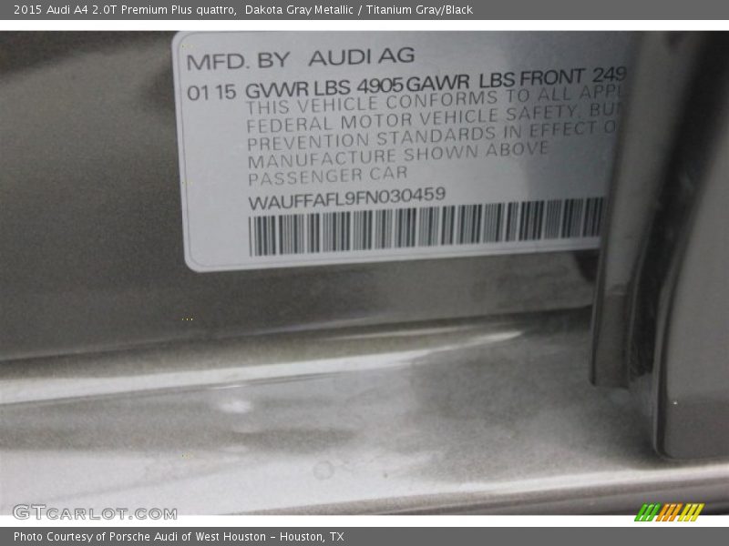 Dakota Gray Metallic / Titanium Gray/Black 2015 Audi A4 2.0T Premium Plus quattro