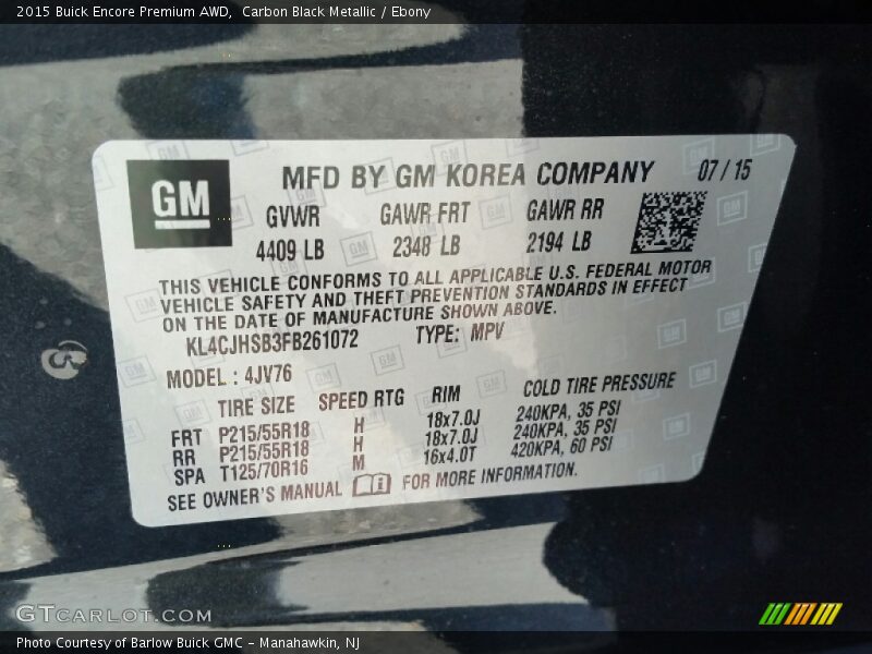 Carbon Black Metallic / Ebony 2015 Buick Encore Premium AWD