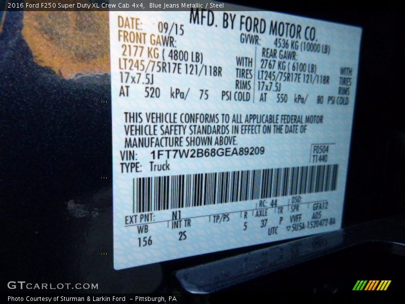 Blue Jeans Metallic / Steel 2016 Ford F250 Super Duty XL Crew Cab 4x4